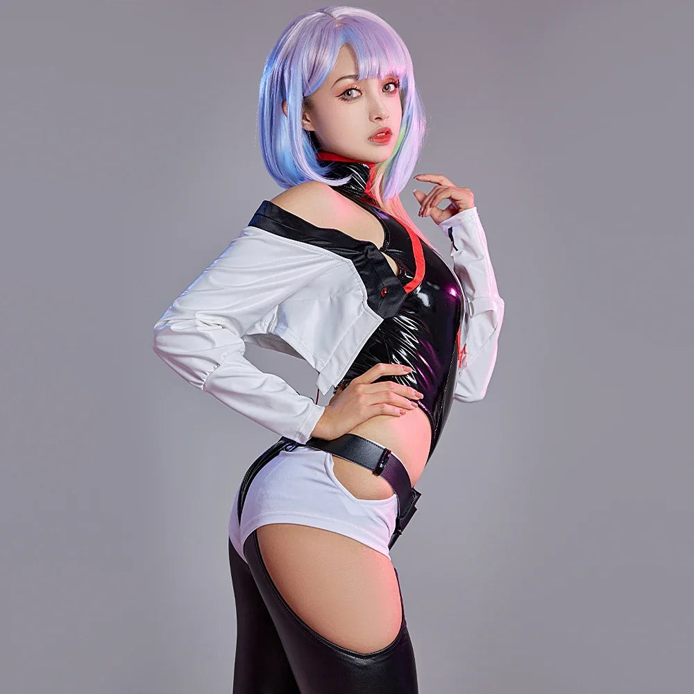 Miccostumes Women's Anime Cosplay PU Leather Bodysuit Costume Set