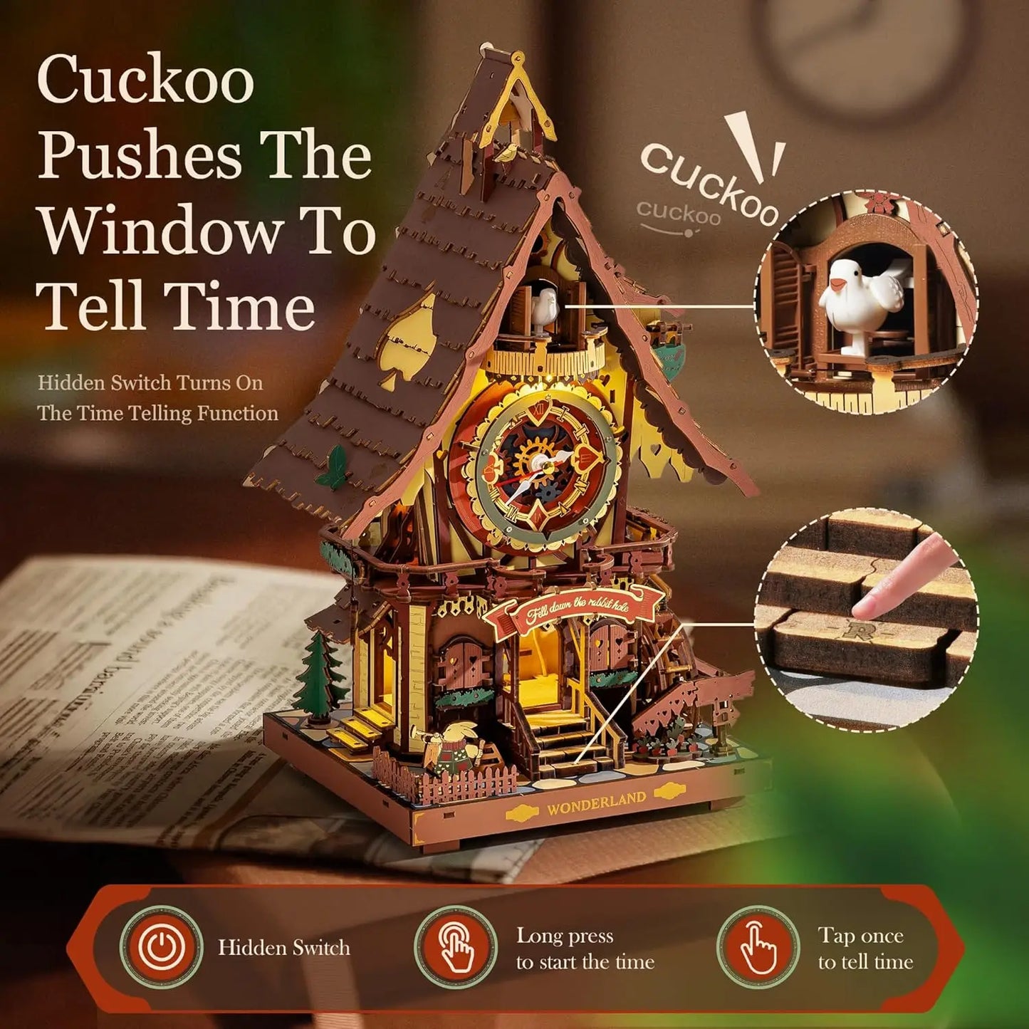 Robotime Rokr 3D Wooden Cuckoo Clock Kit With Working Bird