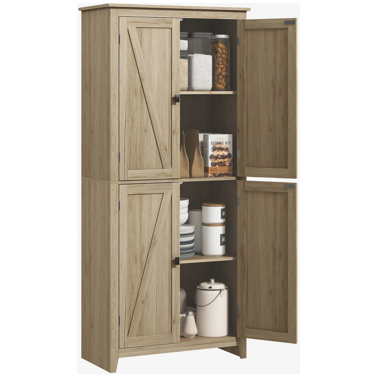Freestanding Farmhouse Kitchen Pantry Cabinet With 4 Doors Adjustable Shelves