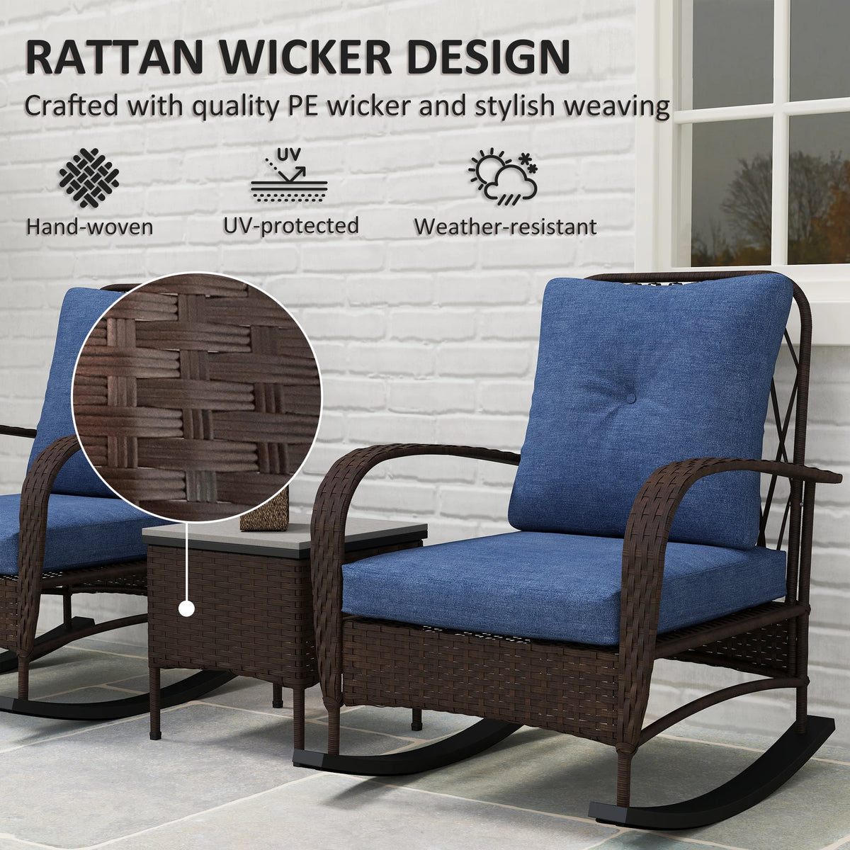 Outsunny Outdoor Rattan Patio Rocking Chairs And Coffee Table Set