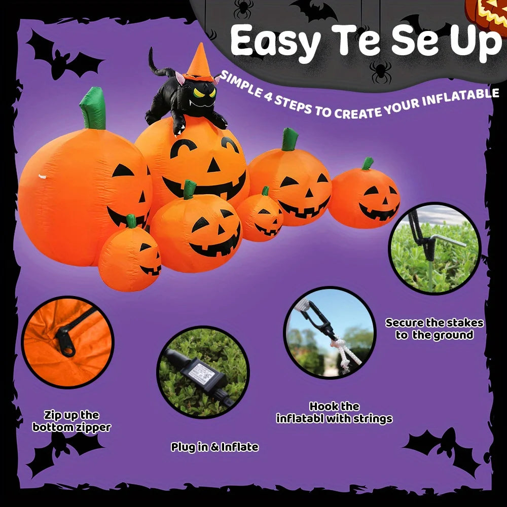 Halloween Inflatable Pumpkin Decoration With Witch Cat LED Lights