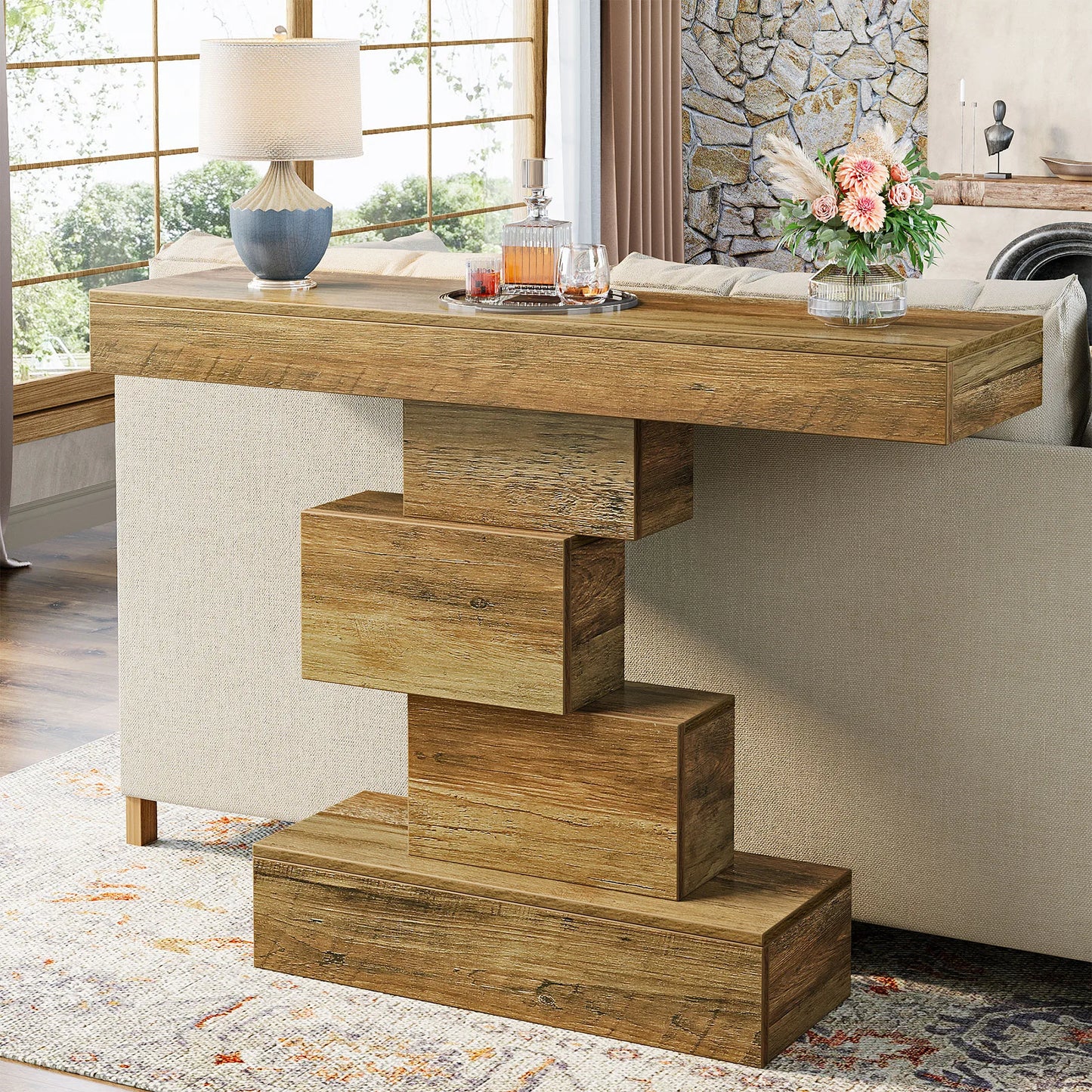 Tribesigns Farmhouse Console Table With Geometric Base