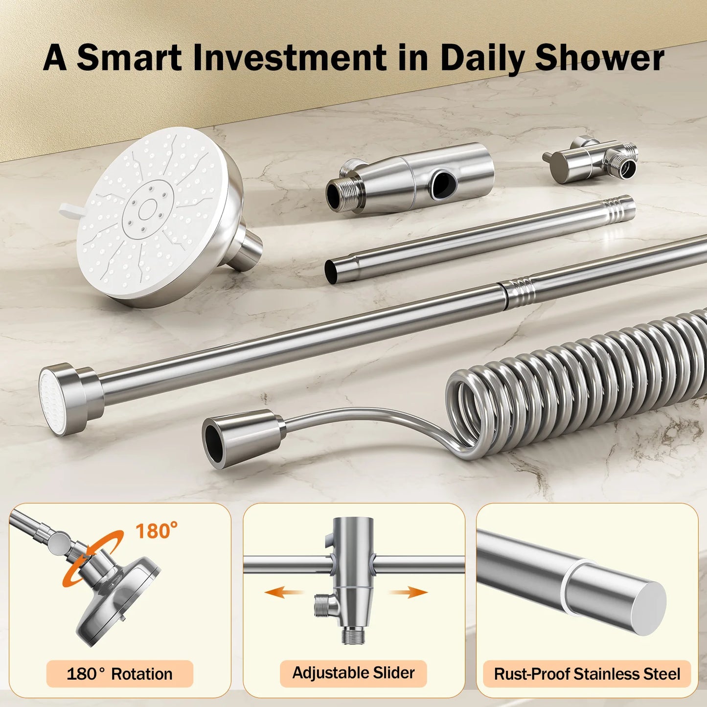 Tandem Double Shower Head For Couples With Adjustable Slider