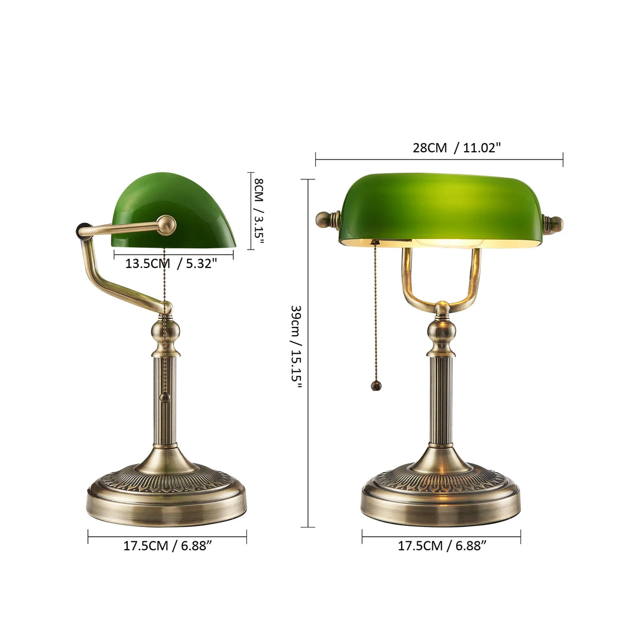 Classical Glass Bankers Desk Lamp With Zipper Switch Home Office