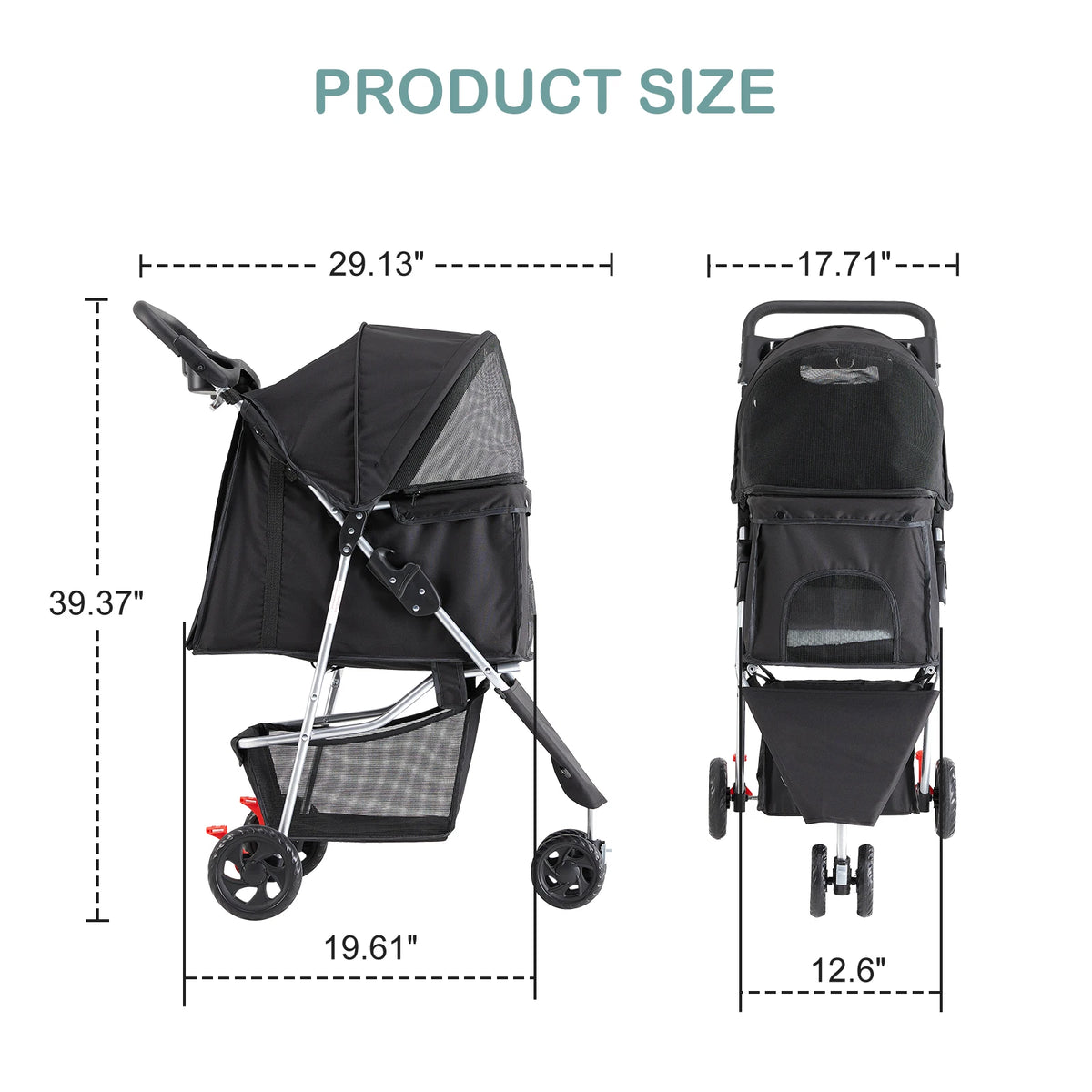 DUMOS Three Wheel Foldable Pet Stroller With Mesh Windows