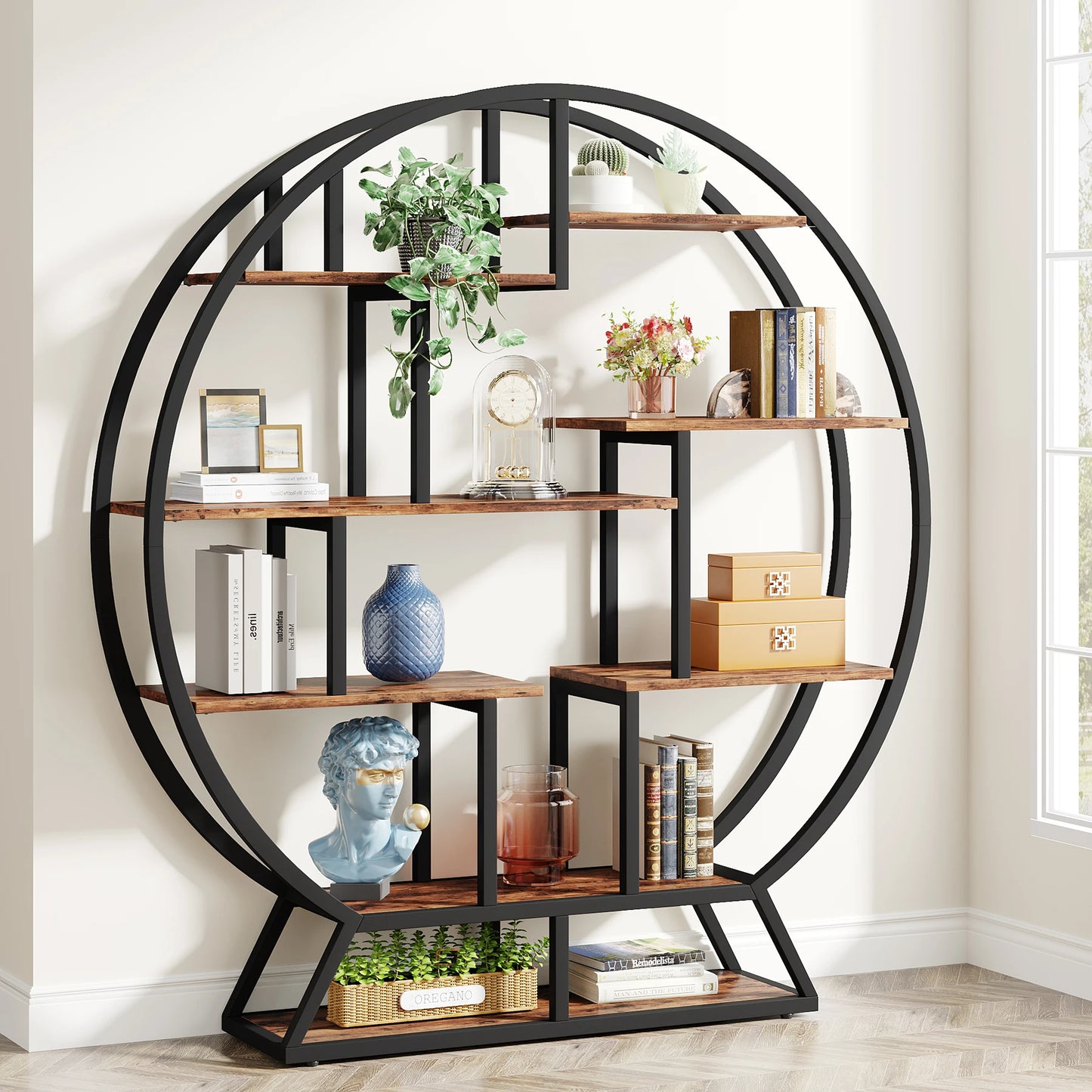 Tribesigns Round Etagere Bookshelf With Staggered Shelves