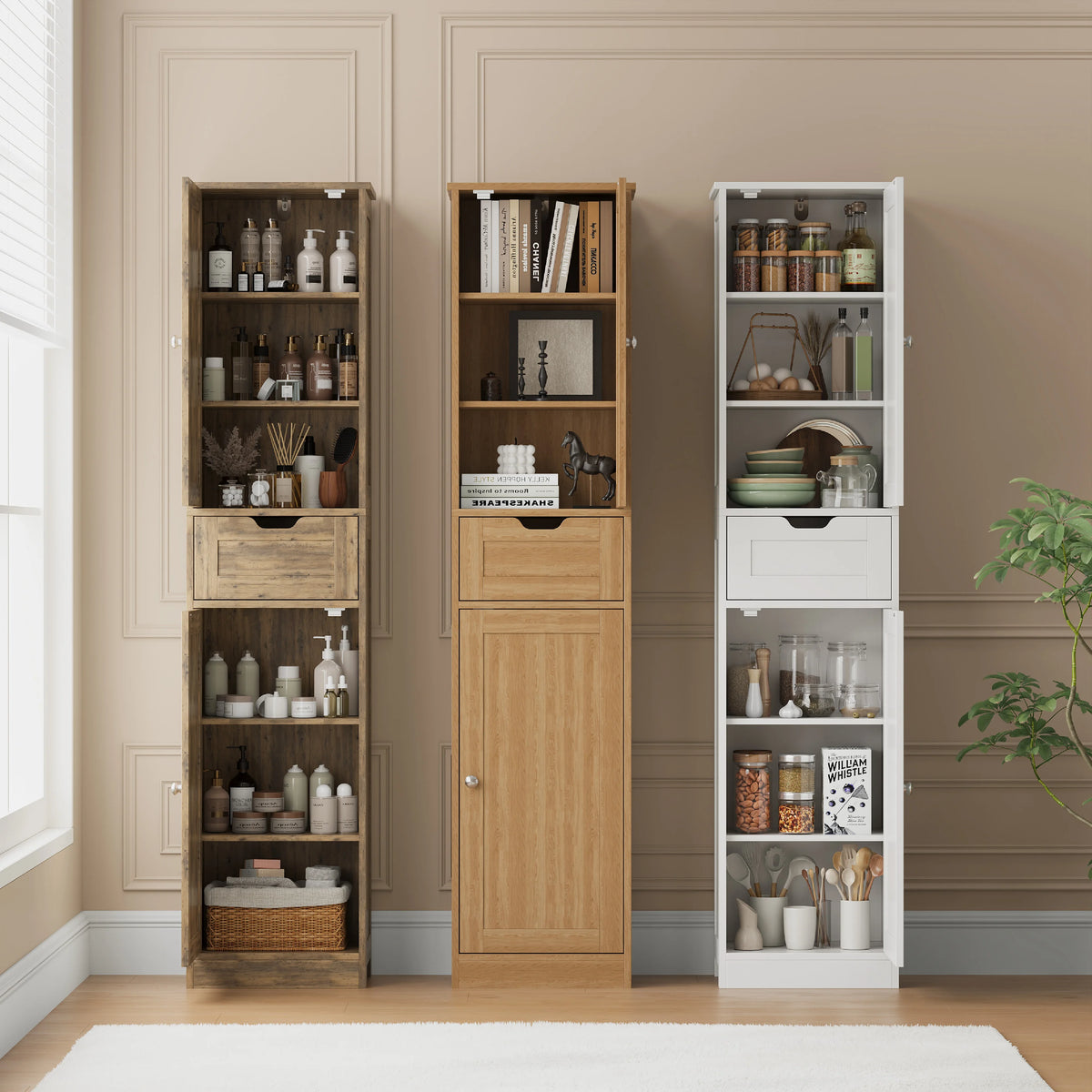 Slim Vertical Bathroom Storage Cabinet With Space Saving Organizer