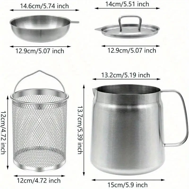 Stainless Steel Fryer Pot With Strainer Basket And Oil Filter