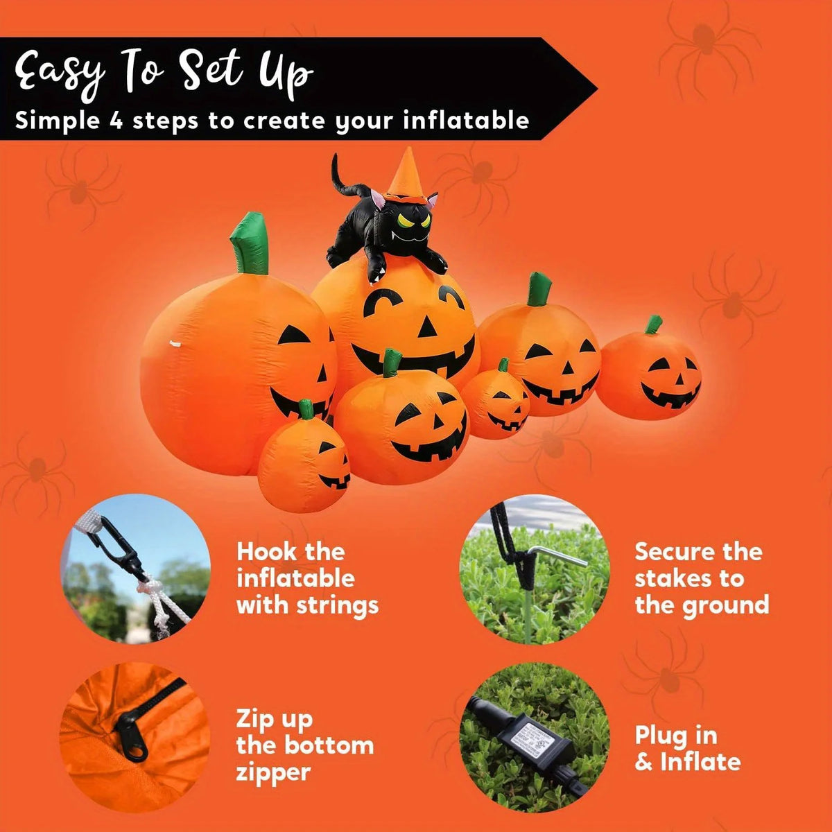 Halloween Inflatable Pumpkin Decoration With Witch Cat LED Lights