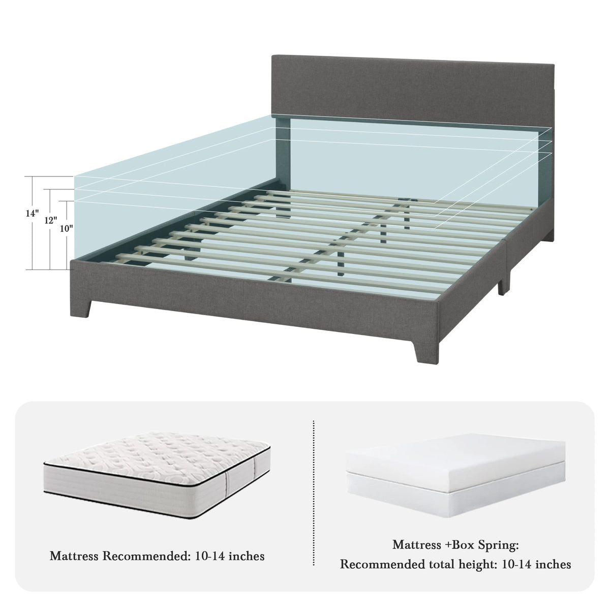 HOOMIC Upholstered Bed Frame With Linen Headboard And Wood Slats