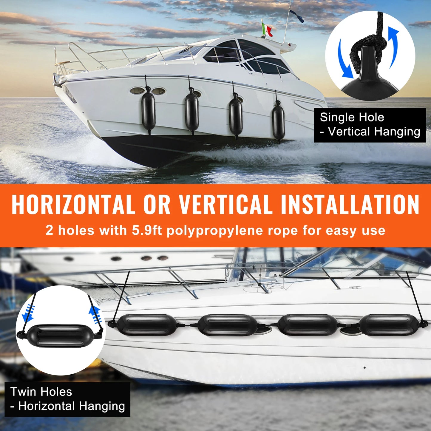 SucceBuy Inflatable Ribbed Marine Boat Dock Fender With Air Pump