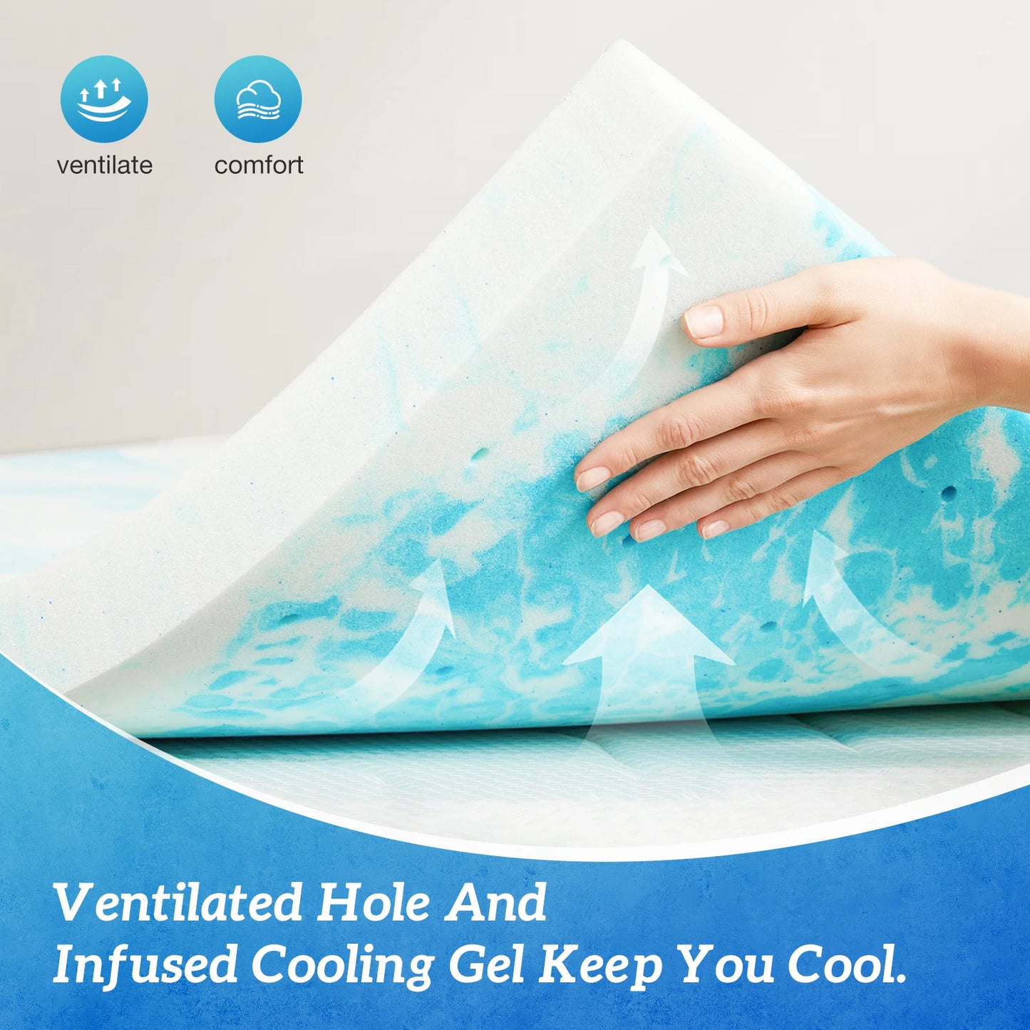 MCQ Memory Foam Gel Cooling Mattress Topper For Bed