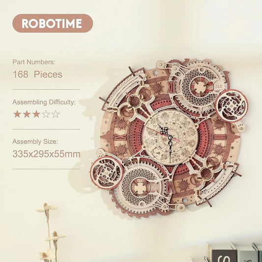 Robotime Wall Clock 3D Wooden Puzzle Kit Mechanical Building Gift