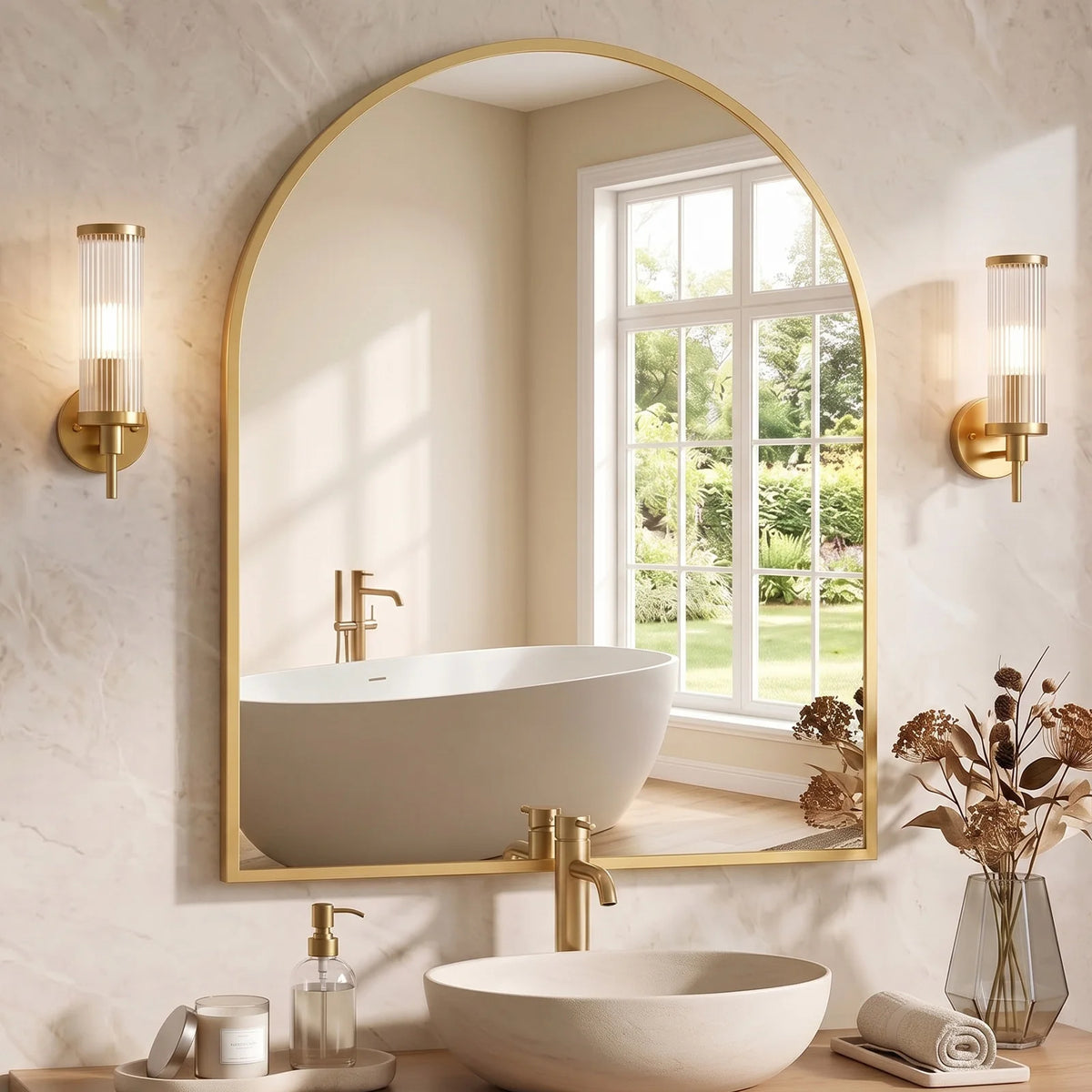 MCQ Arched Wall Mount Bathroom Mirror With Aluminum Frame