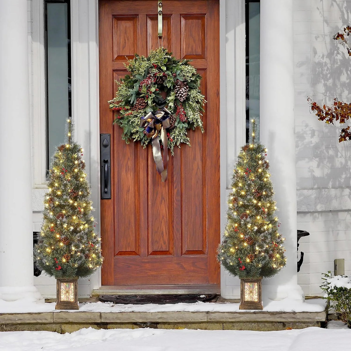 Prelit Christmas Tree With LED Lights And Antique Urn Base