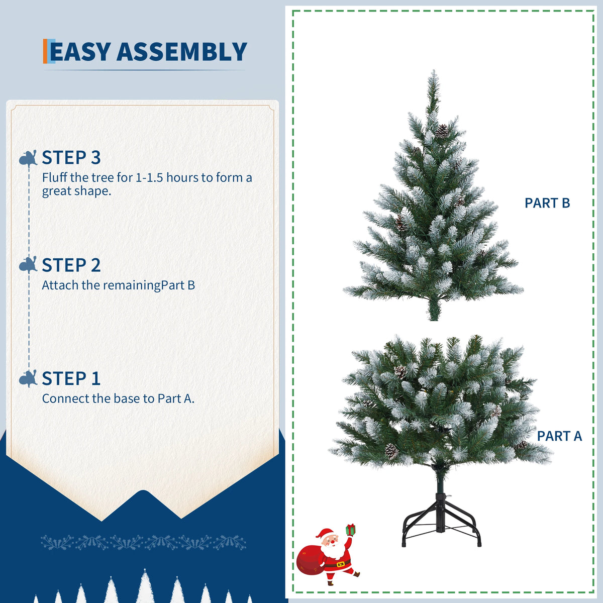 Prelit Slim Pencil Christmas Tree With Flocked Branches And Pinecones