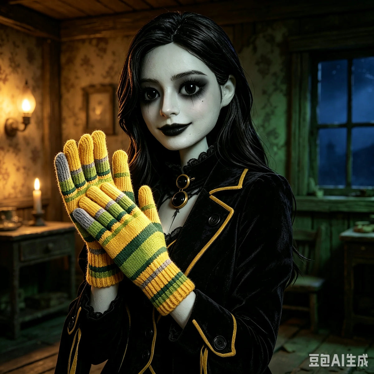 Coraline Knit Fingerless Gloves For Halloween Cosplay Costumes