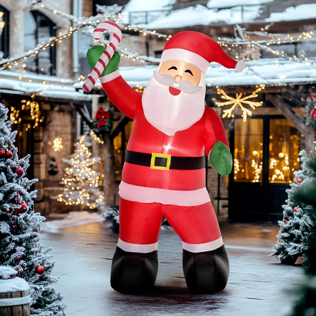 HOMCOM Christmas Inflatable Santa With Candy Cane And LED Lights