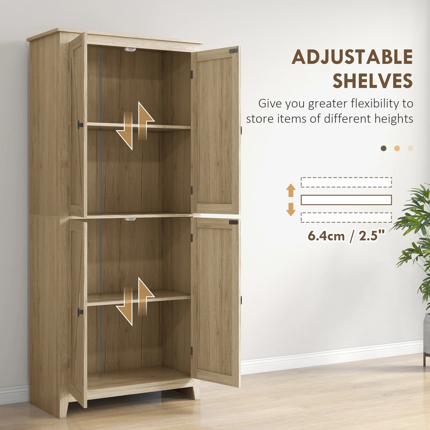 Freestanding Farmhouse Kitchen Pantry Cabinet With 4 Doors Adjustable Shelves