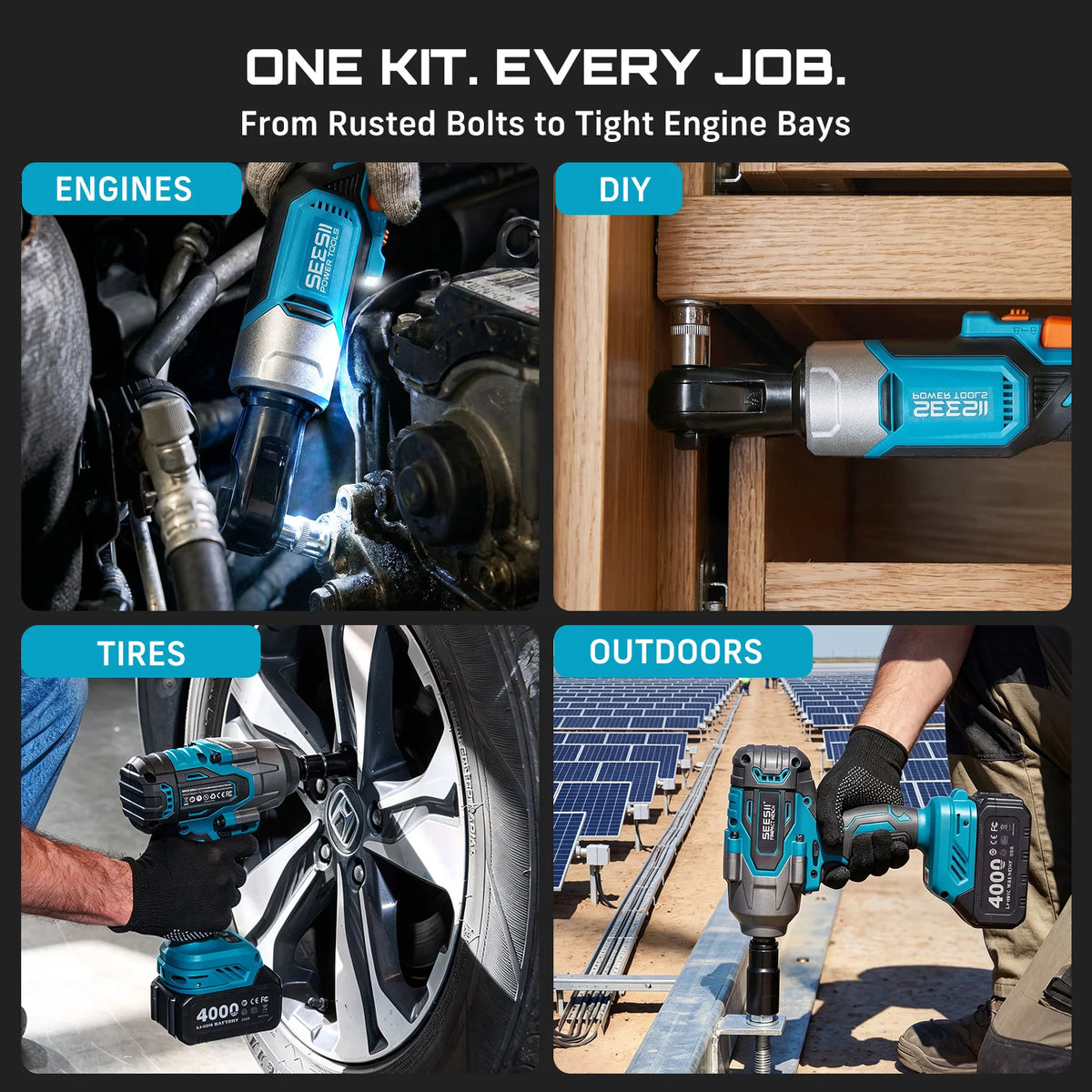 Seesii Cordless Brushless Impact Wrench And Ratchet Tool Kit