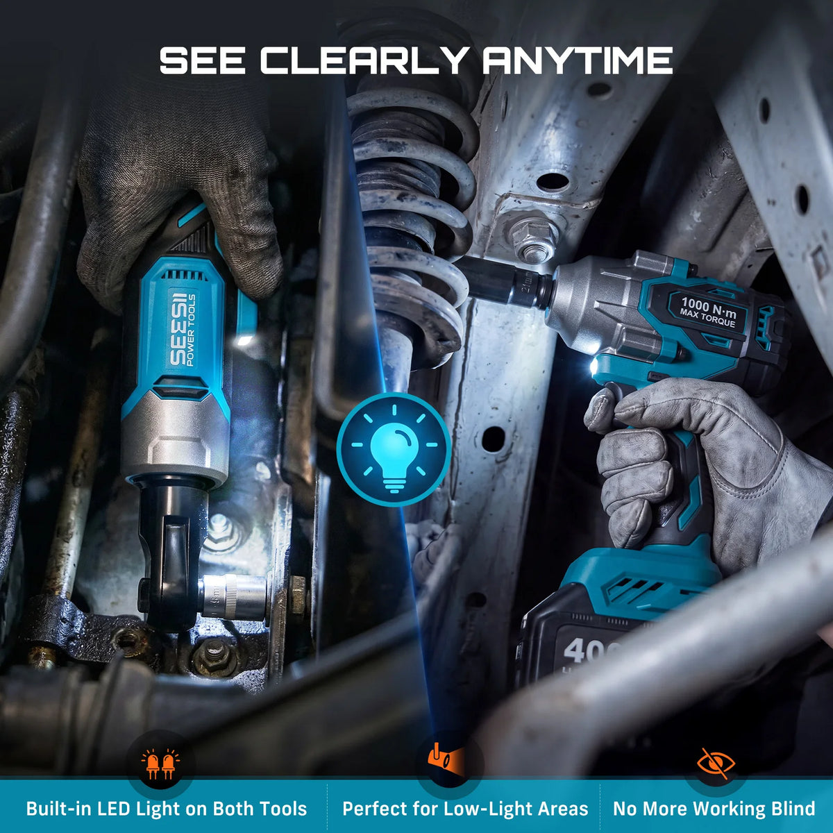 Seesii Cordless Brushless Impact Wrench And Ratchet Tool Kit