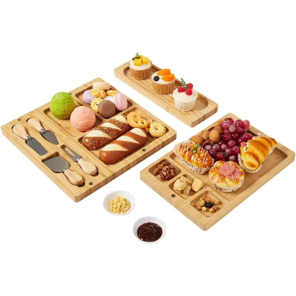 Bamboo Cheese Board Set With Fork And Scoop For Serving