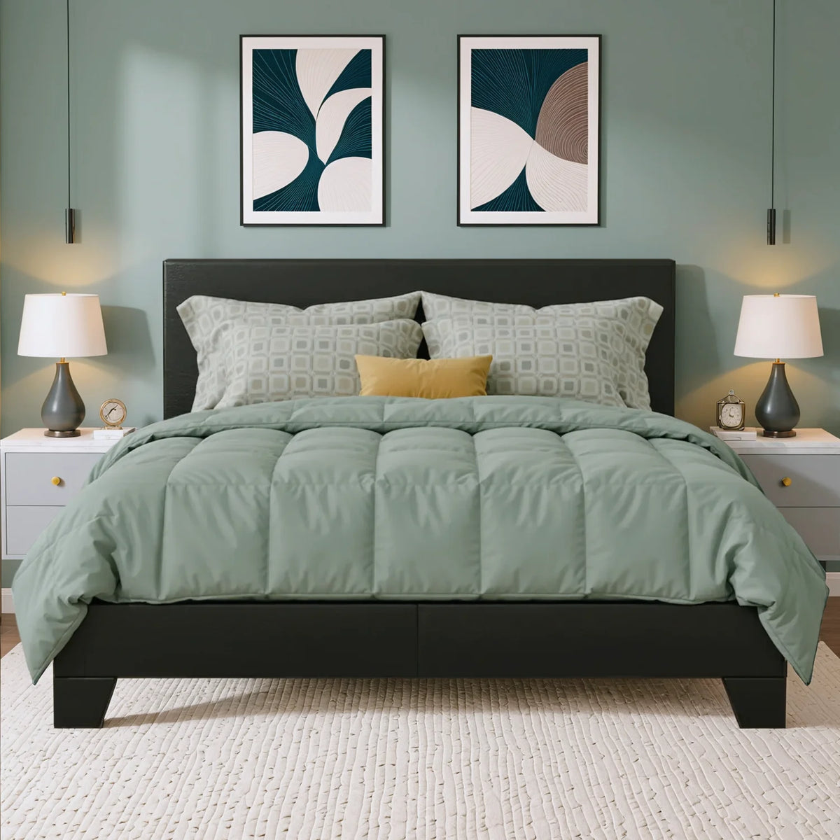 HOOMIC Upholstered Bed Frame With Linen Headboard And Wood Slats
