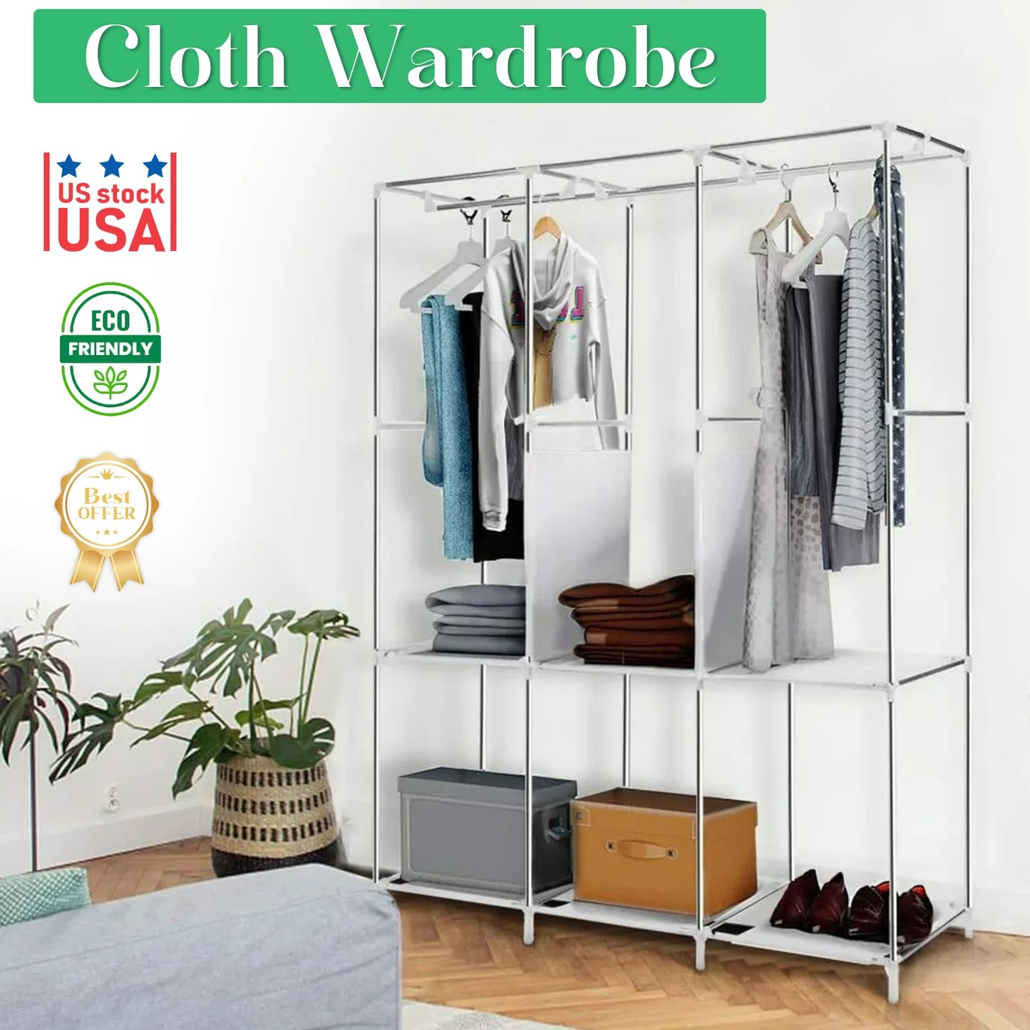 Portable Closet Wardrobe Organizer Storage Rack Nonwoven Fabric