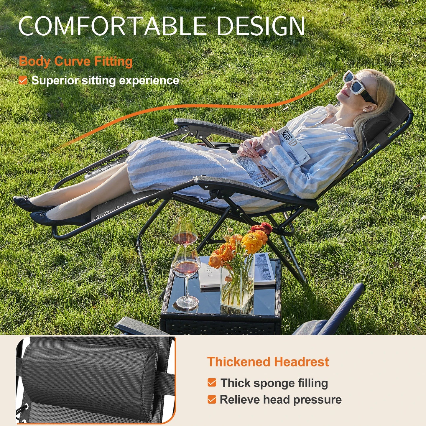 JHK Zero Gravity Portable Recliner Outdoor Lounge Chair Cup Holder