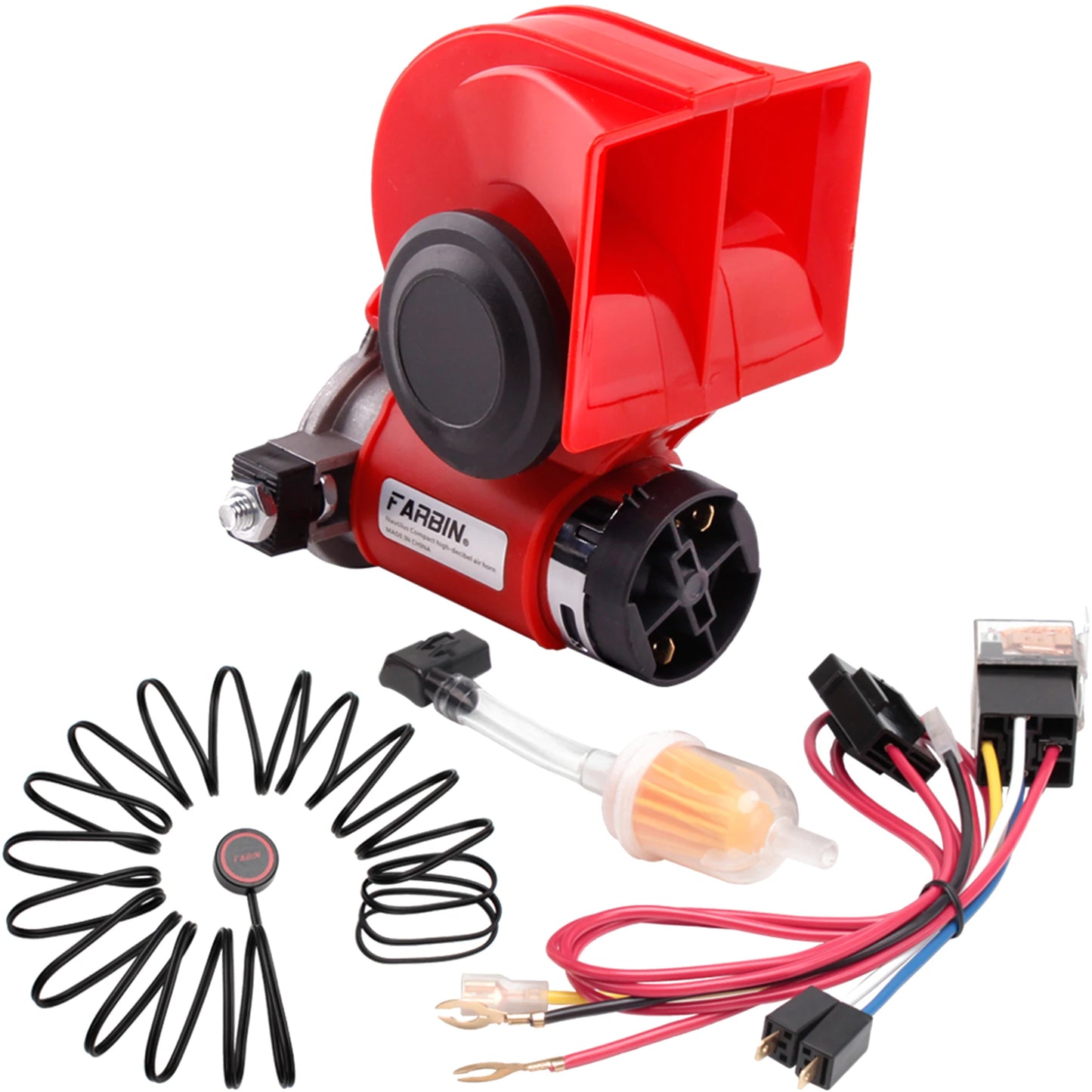 FARBIN Snail Air Horn With Compressor Relay Harness 12V 150 dB