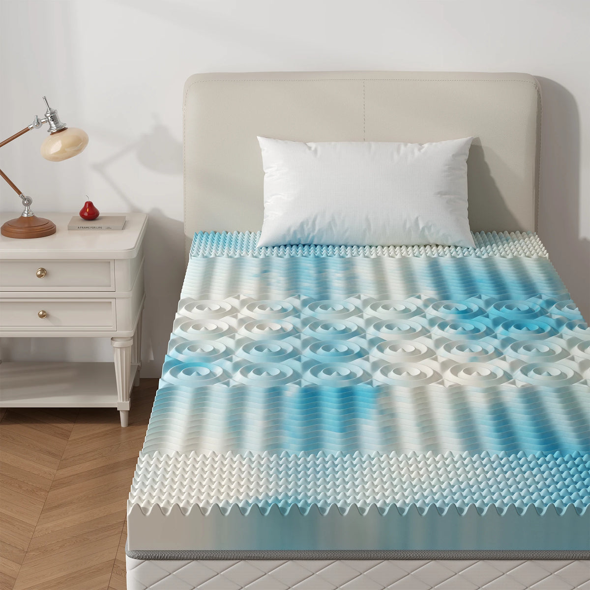 JHK Gel Memory Foam Mattress Topper Features Five Zone Support