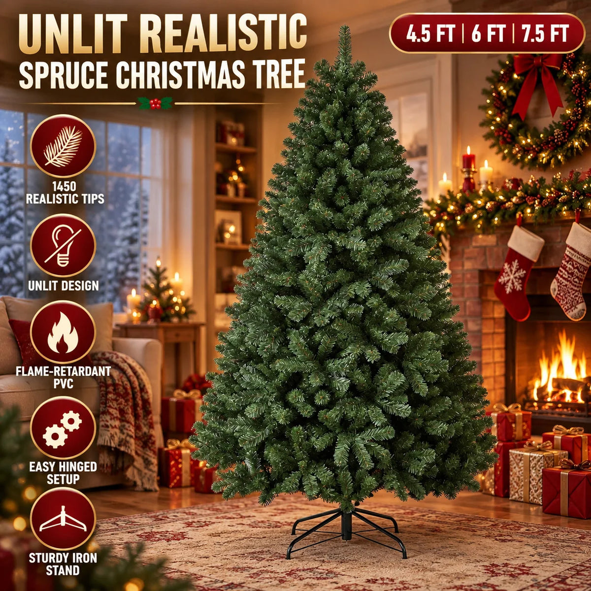ANIXOL Unlit Artificial Spruce Christmas Tree With Realistic Branches