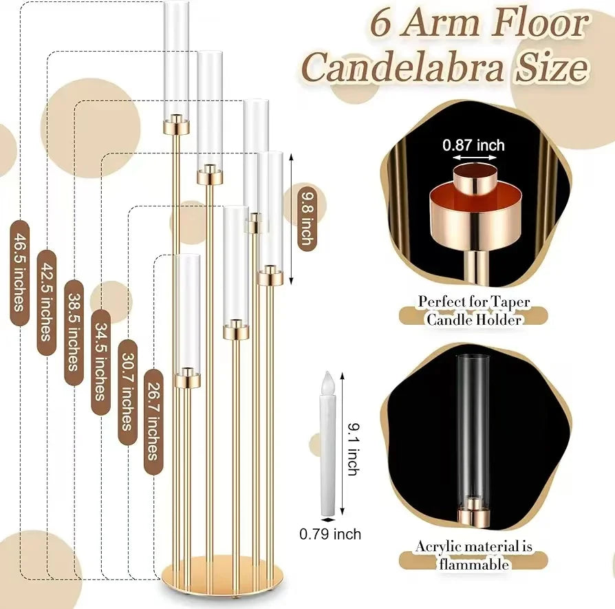 Metal Floor Candlestick Holder With 24 LED Candles For Events
