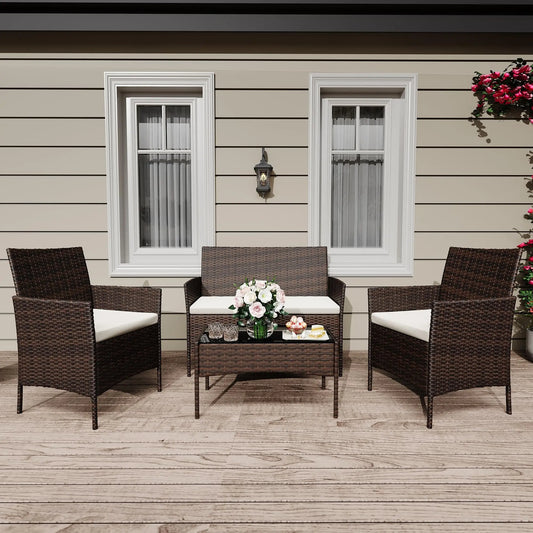 Himiss 4 Piece Outdoor Rattan Patio Furniture Set With Cushions