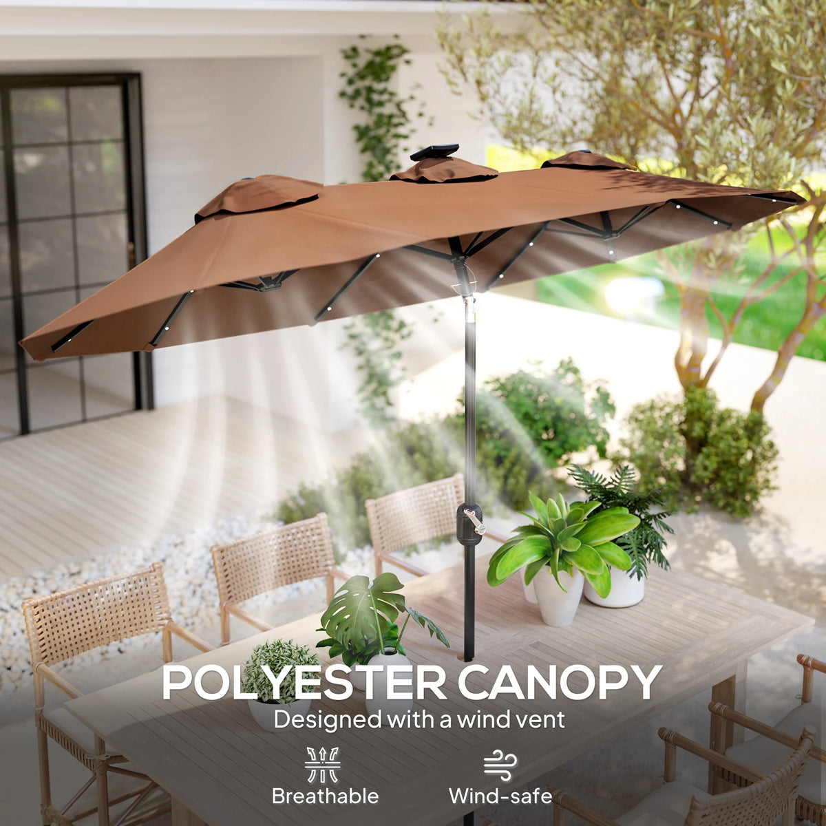 Outsunny Double Sided Patio Umbrella With Solar Led Light