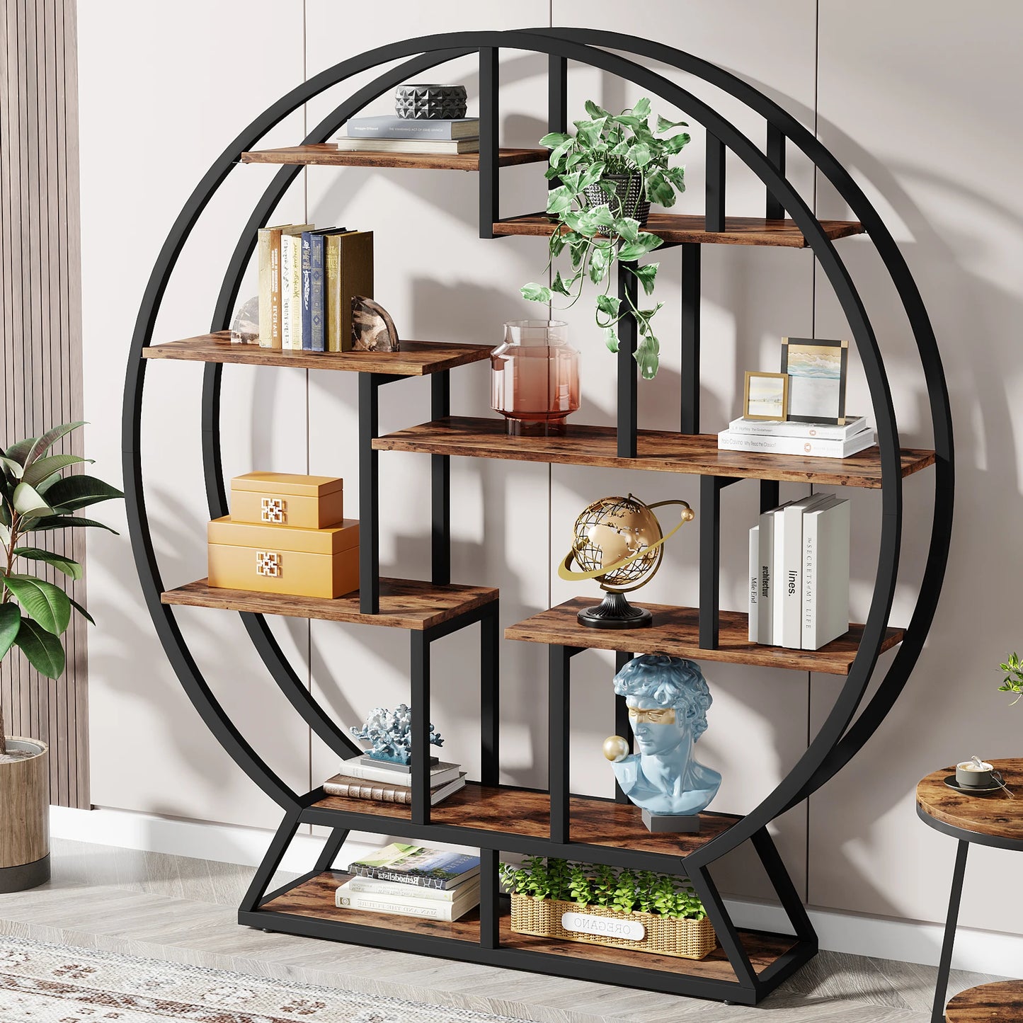 Tribesigns Round Etagere Bookshelf With Staggered Shelves