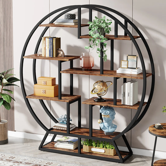 Tribesigns Round Etagere Bookshelf With Staggered Shelves