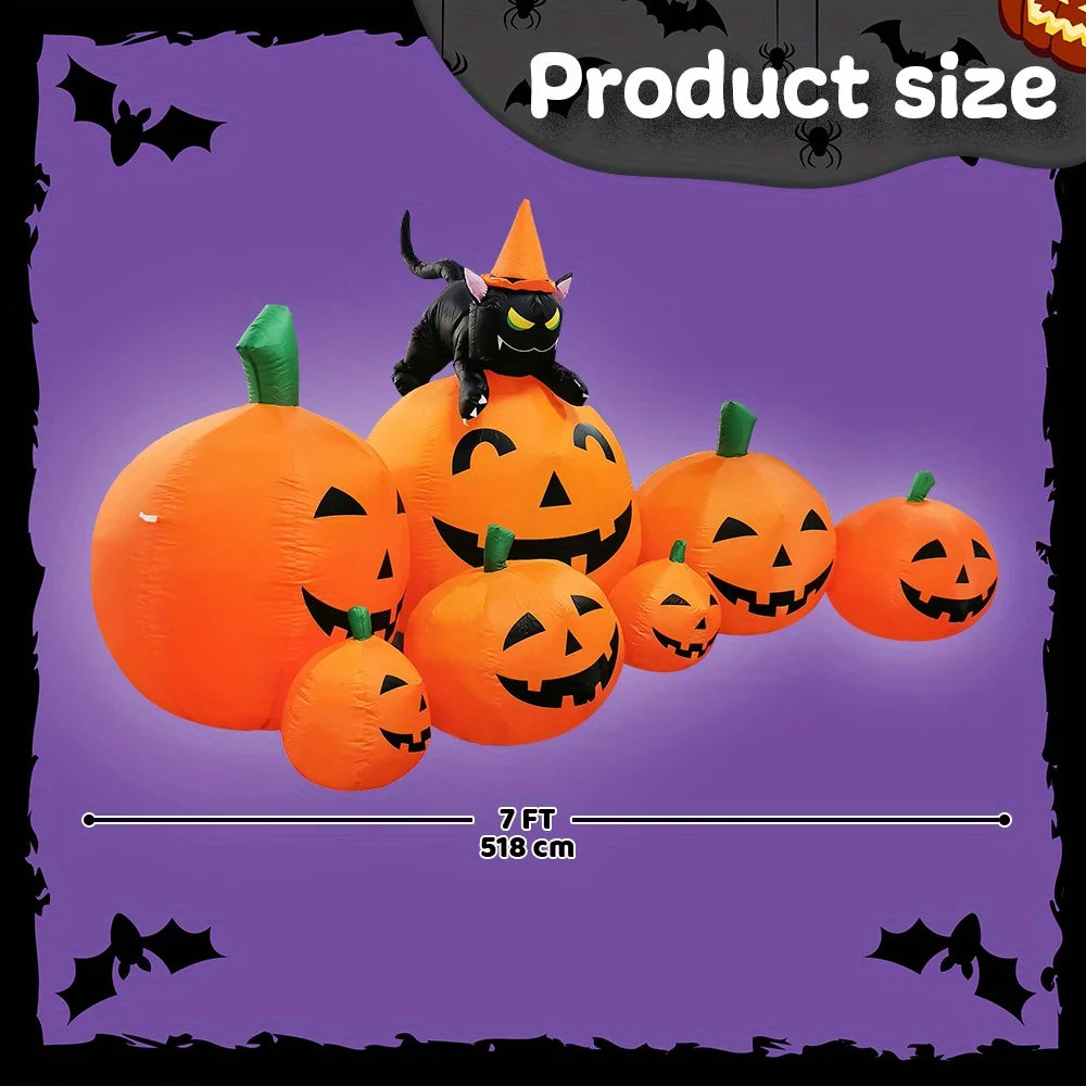 Halloween Inflatable Pumpkin Decoration With Witch Cat LED Lights