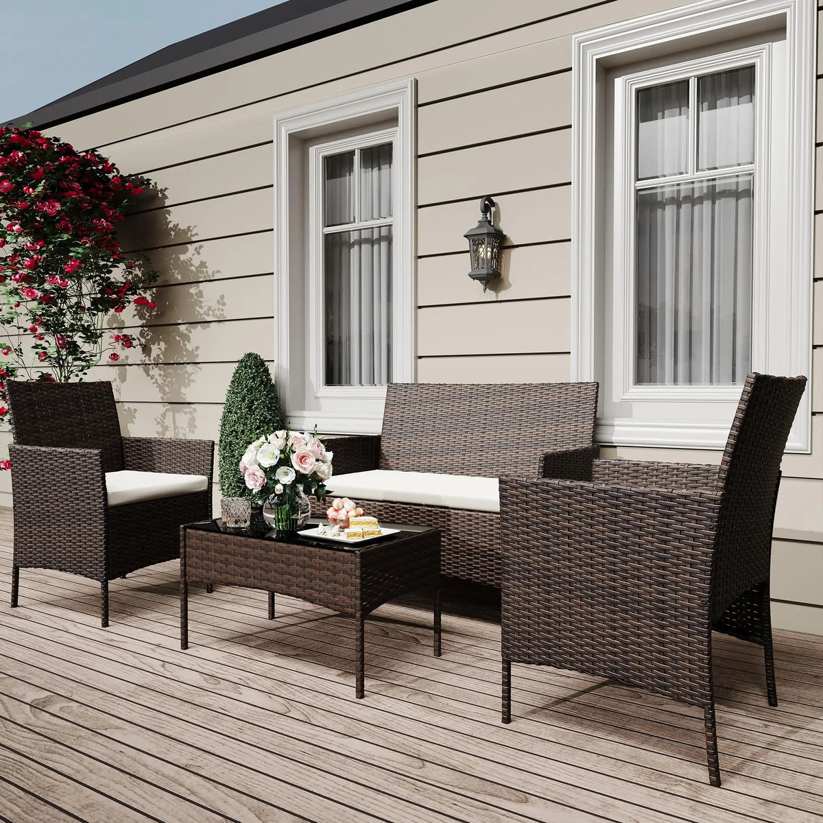 Himiss 4 Piece Outdoor Rattan Patio Furniture Set With Cushions
