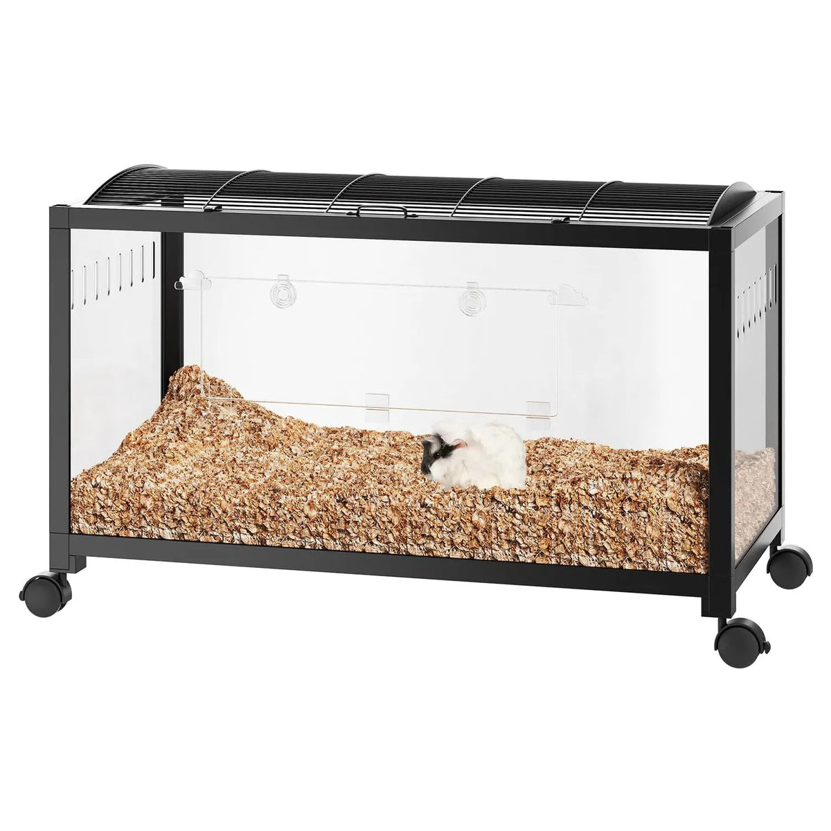 HiMISS Hamster Cage With Running Wheel And Glass Bottom