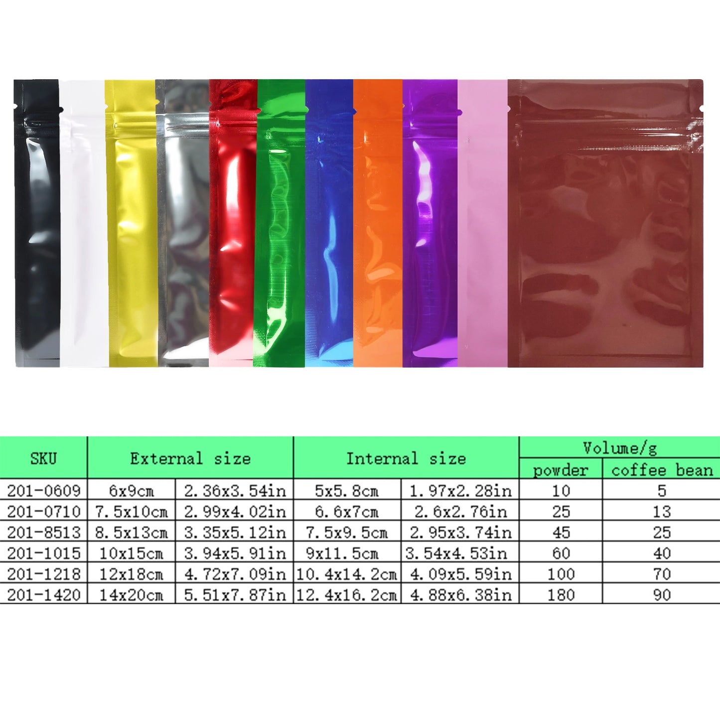 VoluPack Flat Aluminum Foil Mylar Ziplock Pouches Glossy Storage Bags