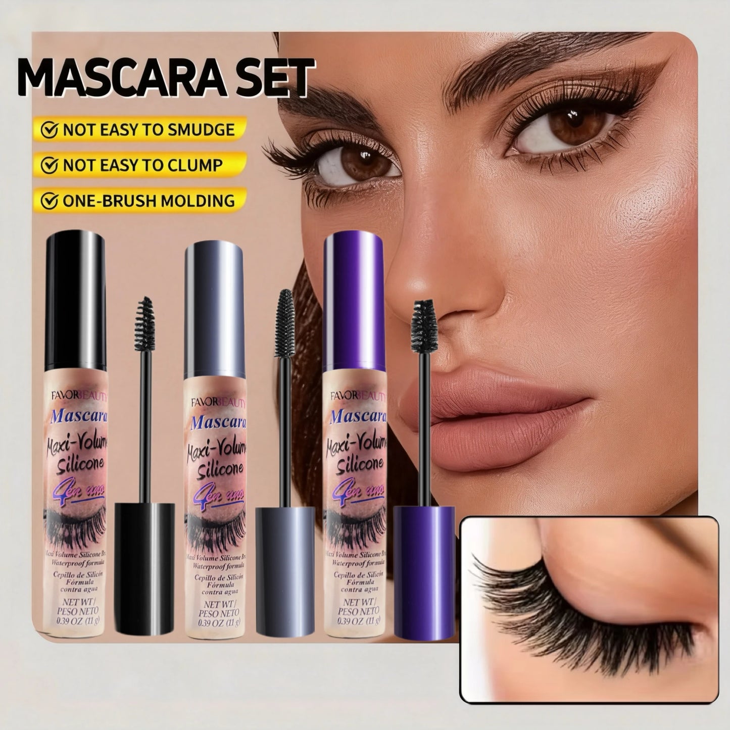 3-Pack Volumizing Mascara Set With Waterproof Long-Lasting Lashes