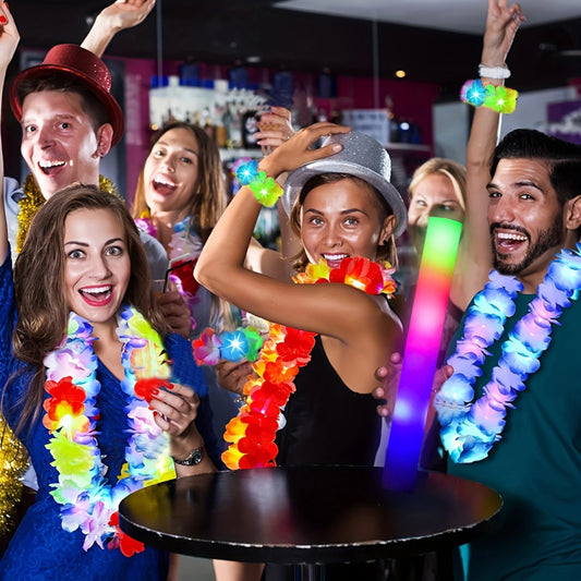 LED Hawaiian Flower Necklace Party Lei For Tropical Celebrations