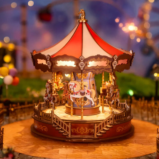 Robotime Rolife Classic Carousel Music Boxes 3D Wooden Puzzle With Lights