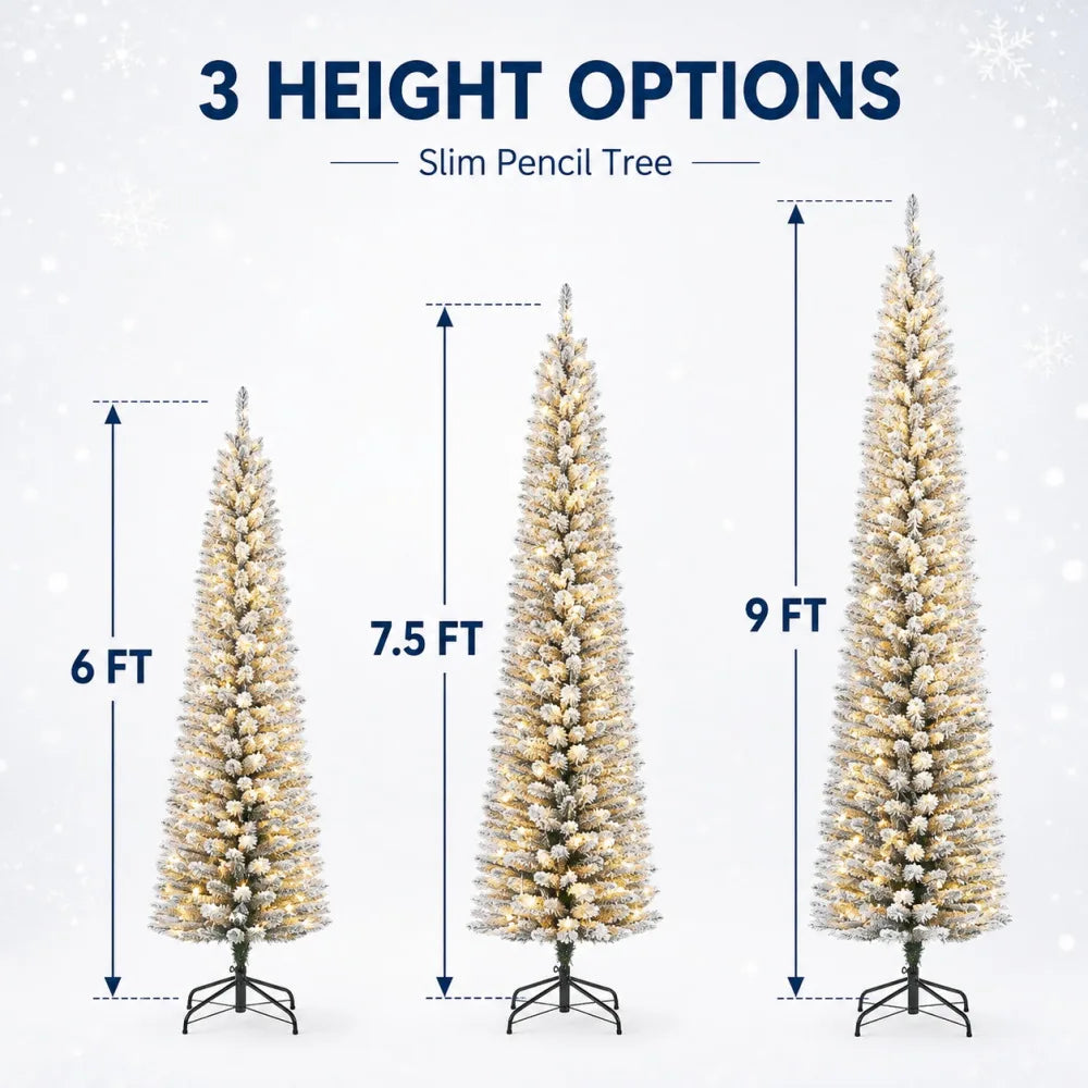 Snow Flocked Slim Prelit Christmas Tree With Warm Lights