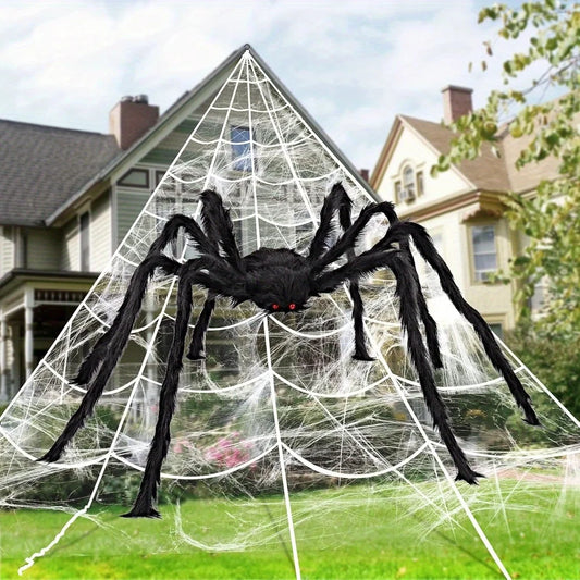 Giant Spider And Stretchy Web Halloween Outdoor Decoration Set
