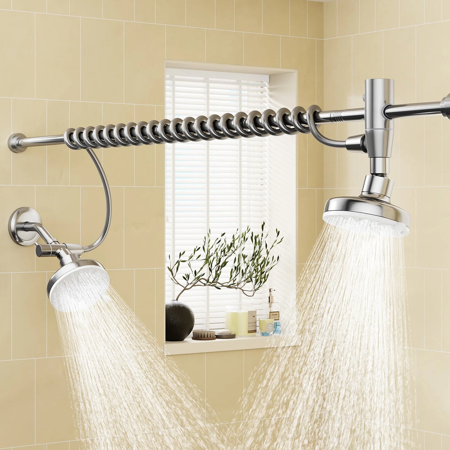 Tandem Double Shower Head For Couples With Adjustable Slider