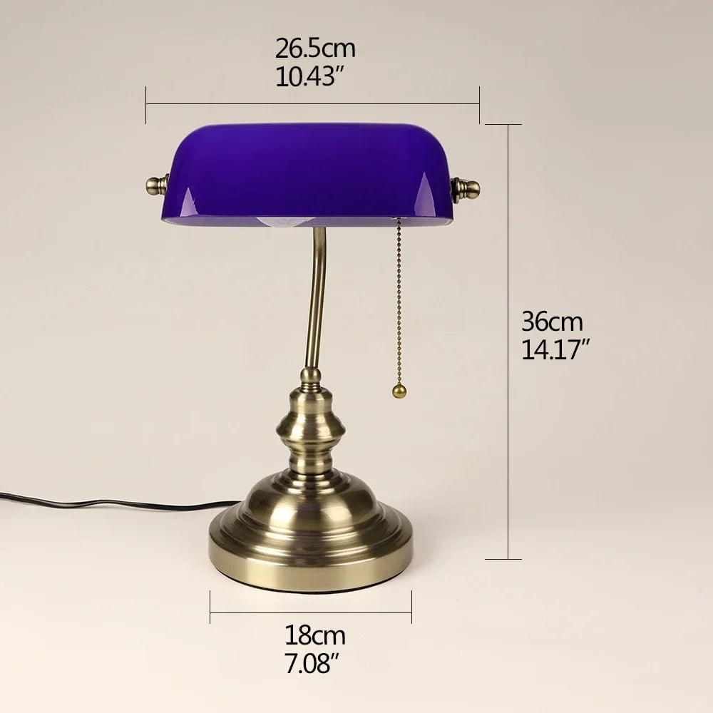 Classical Glass Bankers Desk Lamp With Zipper Switch Home Office