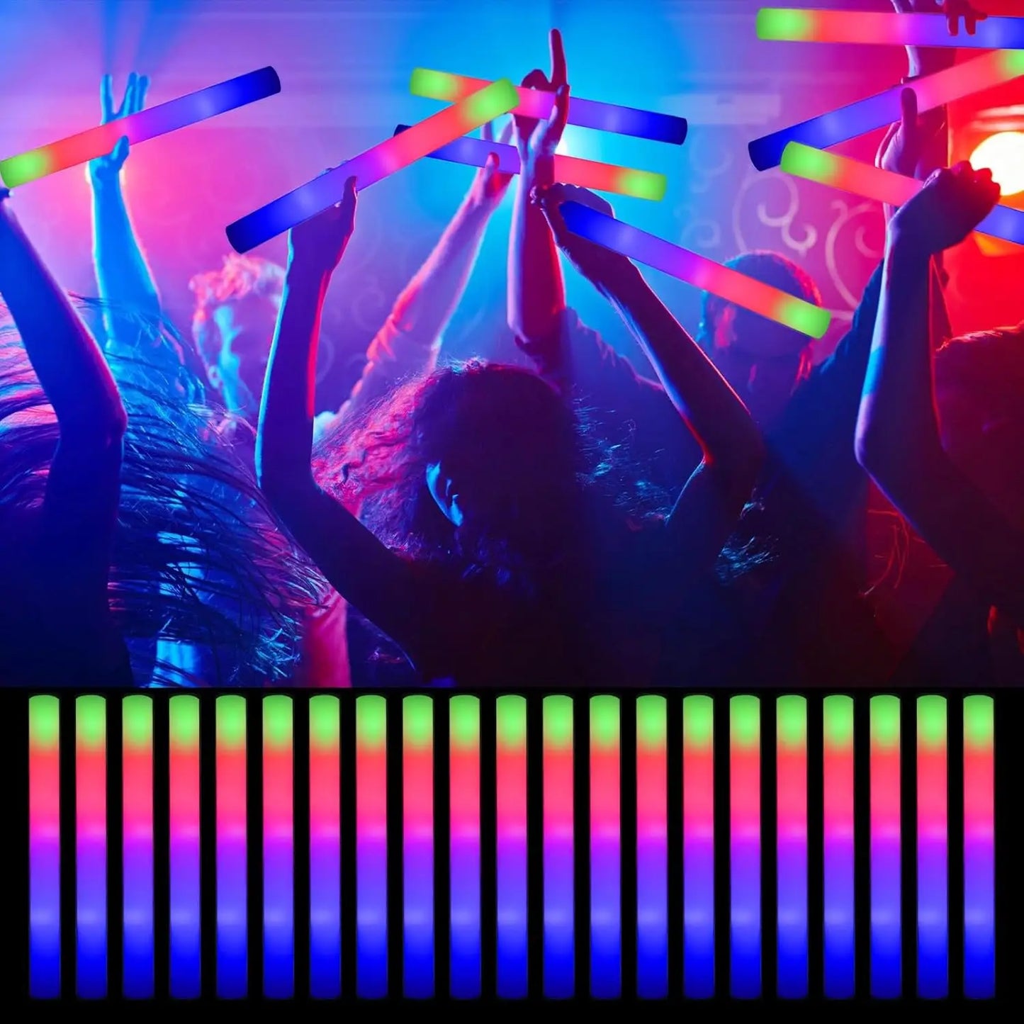 LED Foam Glow Sticks 110Pcs With 3 Modes Flashing Lights