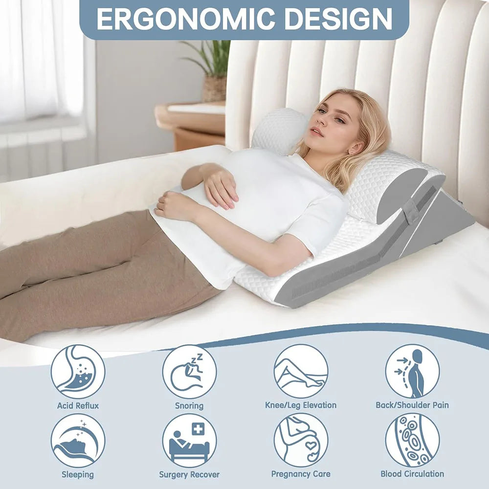 Adjustable Memory Foam Wedge Pillow With Detachable Neck Support